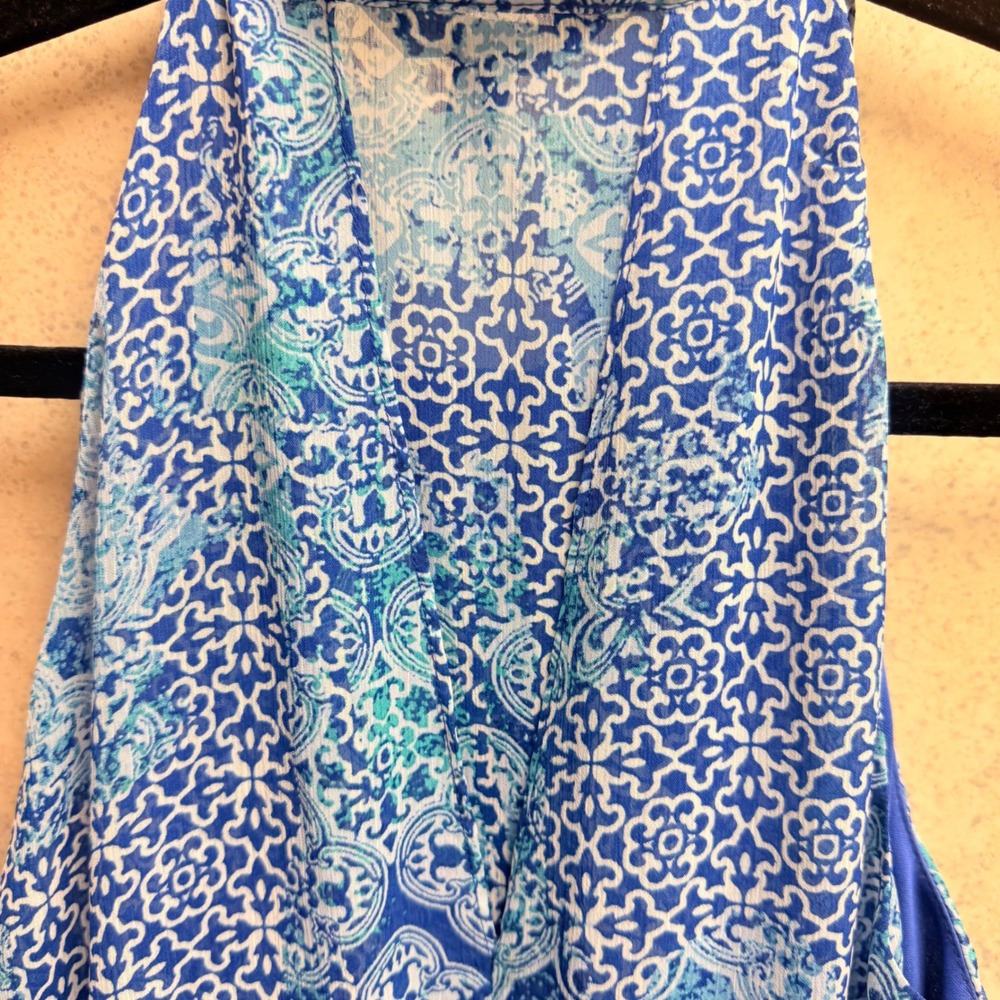 Banana Republic 6P Blue White Light Resort Core Halter Neck Sleeveless Dress - Picture 11 of 16